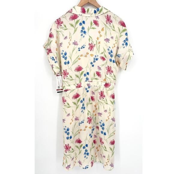 French Connection NWT Satin Cream Floral Shirt Dress Size XL - Picture 2 of 7